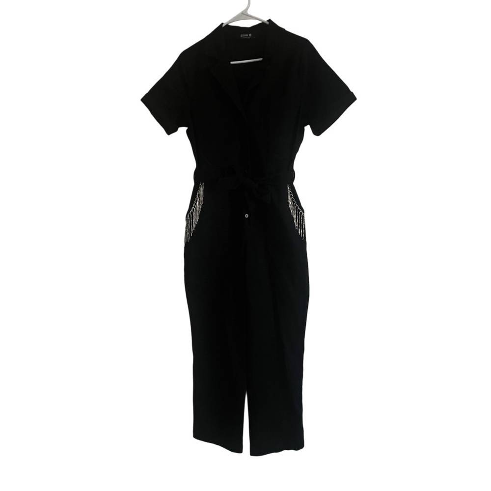 Western Maximalism Black Silver Rhinestone Diamond Stud Jumpsuit Size Small
